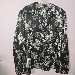 Floral Black and Green Button Down Shirt